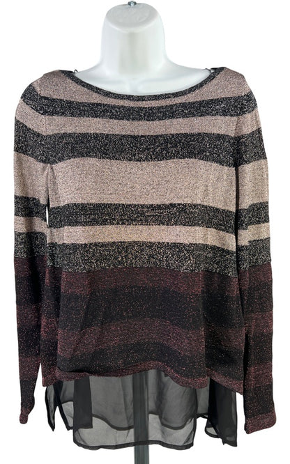 White House Black Market Women’s Black Metallic Sheer Trim Sweater - XS image 2