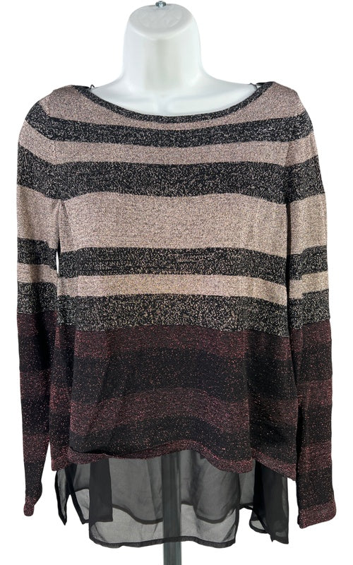 White House Black Market Women’s Black Metallic Sheer Trim Sweater - XS image 2
