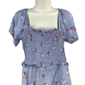 Madewell Women's Blue Floral Flutter Sleeve Smocked Blouse - M