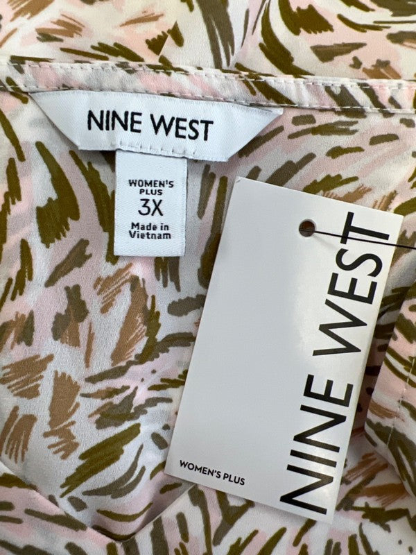 Nine West Women's Pink/Green Sleeveless Woven Shell V-Neck Tank Top - Plus 3X image 3