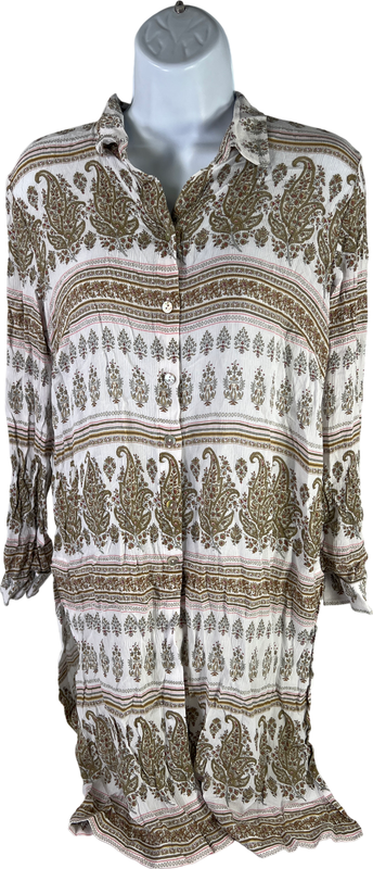 J.Jill Women’s White/Green Sand Dune Long Sleeve Button Up Tunic Shirt - S