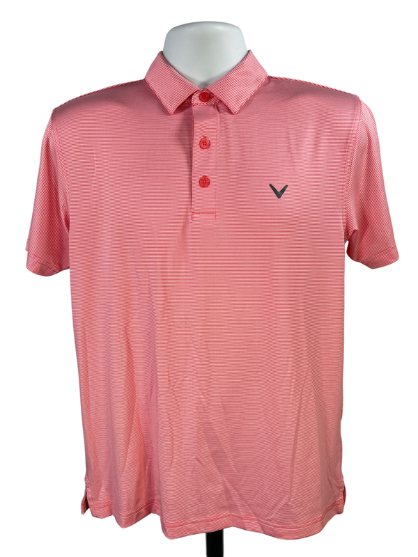 Callaway Men's Pink Striped Opti-Dri Short Sleeve Athletic Golf Polo - S