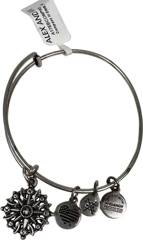 Alex and Ani Women’s Silver Tone Compass Bangle Bracelet image 4