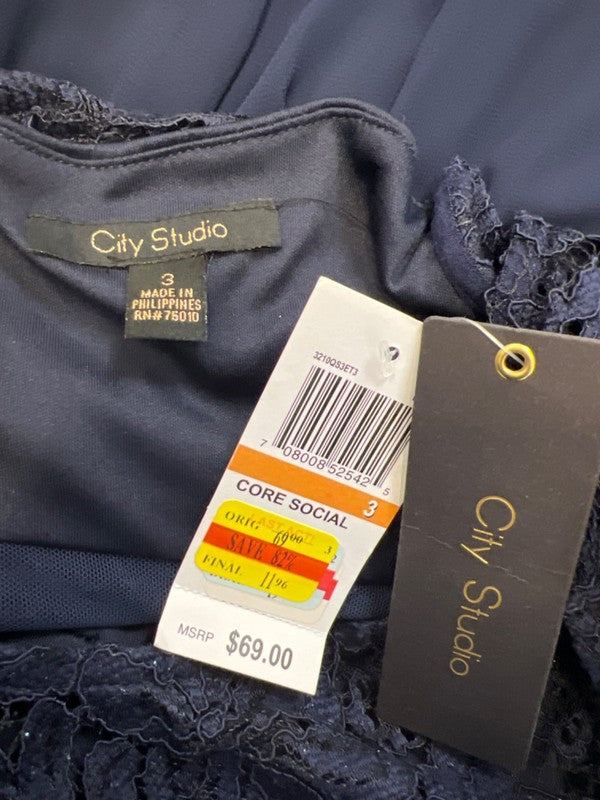 City Studio Women's Blue Lace Metallic Mesh Mini Dress - 3 image 3