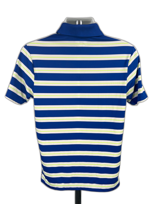 Under Armour Men's Blue/White Striped HeatGear Short Sleeve Active Golf Polo - S image 2