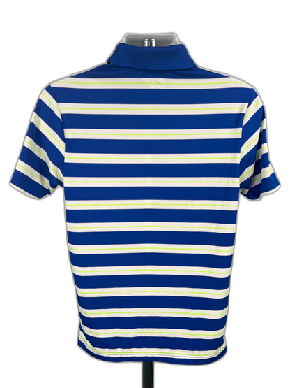 Under Armour Men's Blue/White Striped HeatGear Short Sleeve Active Golf Polo - S image 2
