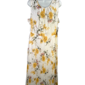 Studio One Women's White/Yellow Floral Pleated Belted Sleeveless Maxi Dress - 18