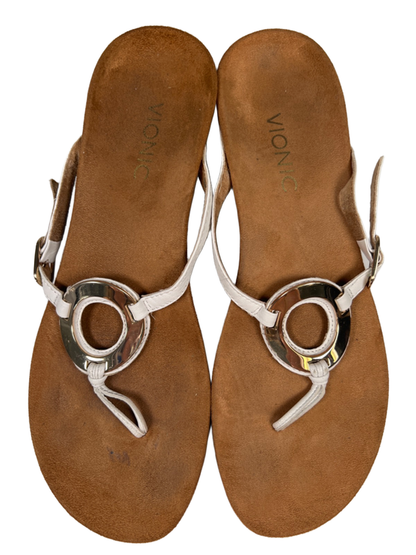 Vionic Women's White/Brown Park Orchid Toe-Post Adjustable Wedge Sandals - 8.5 image 3