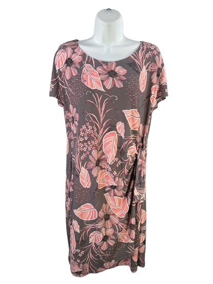 Robbie Bee Women's Gray/Pink Embroidered Front Wrap Short Sleeve Mini Dress - L