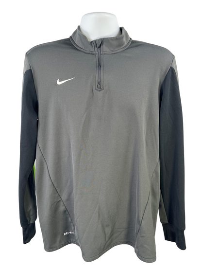 Nike Men's Gray/Green Dri-Fit Quarter Zip Pullover Athletic Jacket - M