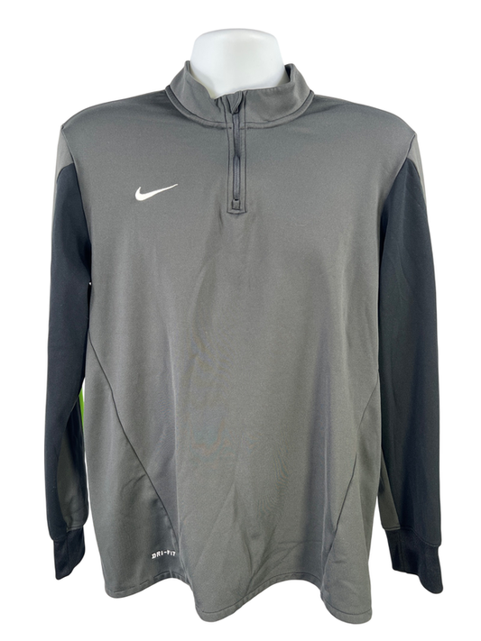 Nike Men's Gray/Green Dri-Fit Quarter Zip Pullover Athletic Jacket - M