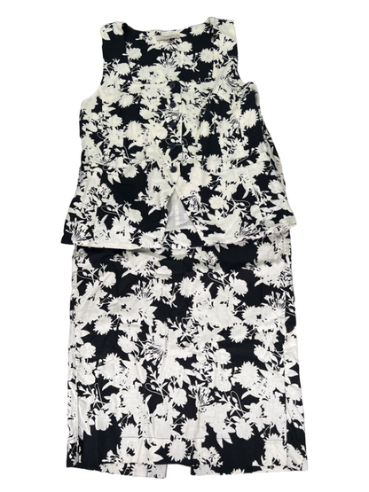 LOFT Women's Black/White Floral Sleeveless Button Up Blouse  W/ Maxi Skirt- L/12