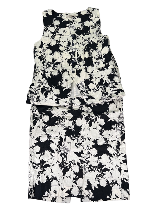 LOFT Women's Black/White Floral Sleeveless Button Up Blouse  W/ Maxi Skirt- L/12