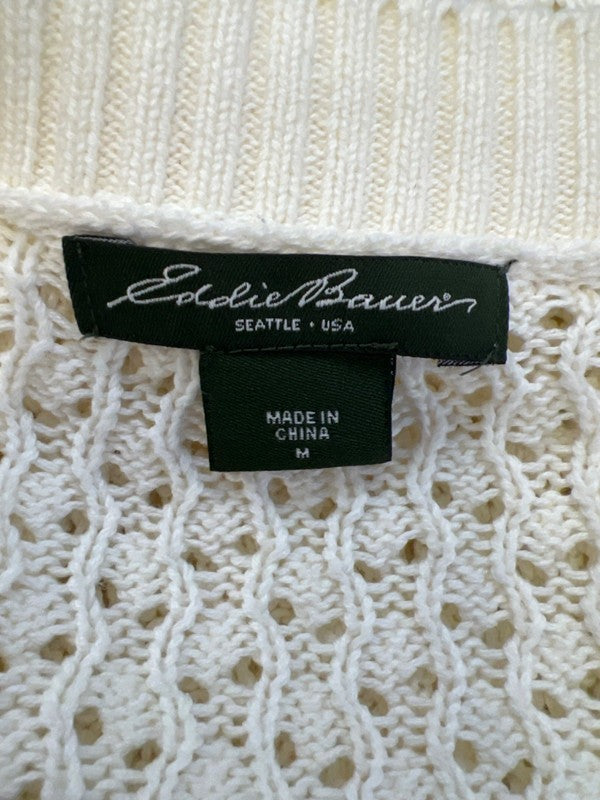 Eddie Bauer Women's White/Ivory Open Knit Button Up Cardigan Sweater - M image 3