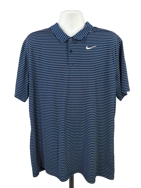 Nike Men's Blue/White Striped Short Sleeve Dri-Fit Athletic Polo - XL