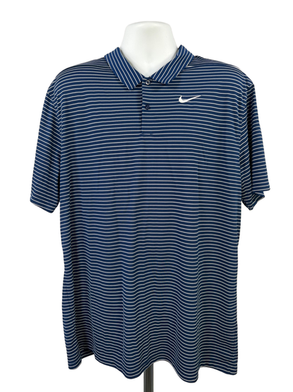Nike Men's Blue/White Striped Short Sleeve Dri-Fit Athletic Polo - XL