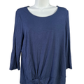 Chico's Women's Navy Blue Scoop Neck Tie Front 3/4 Sleeve Shirt - 1/US M