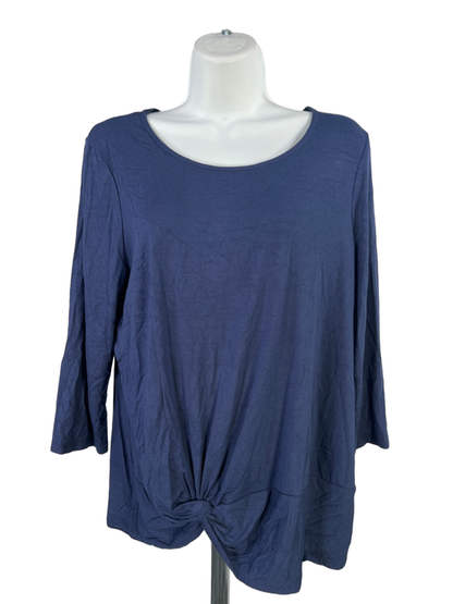 Chico's Women's Navy Blue Scoop Neck Tie Front 3/4 Sleeve Shirt - 1/US M