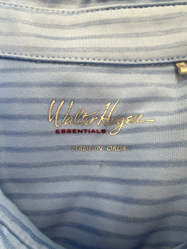 Walter Hagen Men's Blue Striped Essential Short Sleeve Golf Polo Shirt - L image 3