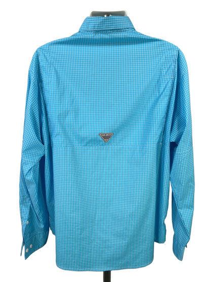 Columbia Men's Blue Checkered Long Sleeve Super Tamiami Button Up Shirt - L image 2