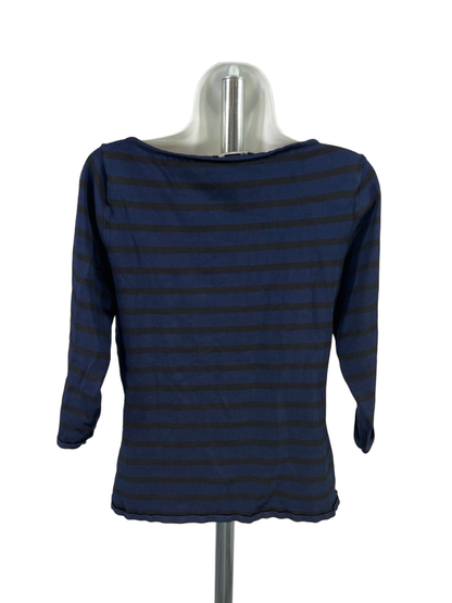 White House Black Market Women's Blue/Black Striped Striped V-Neck Blouse - image 2