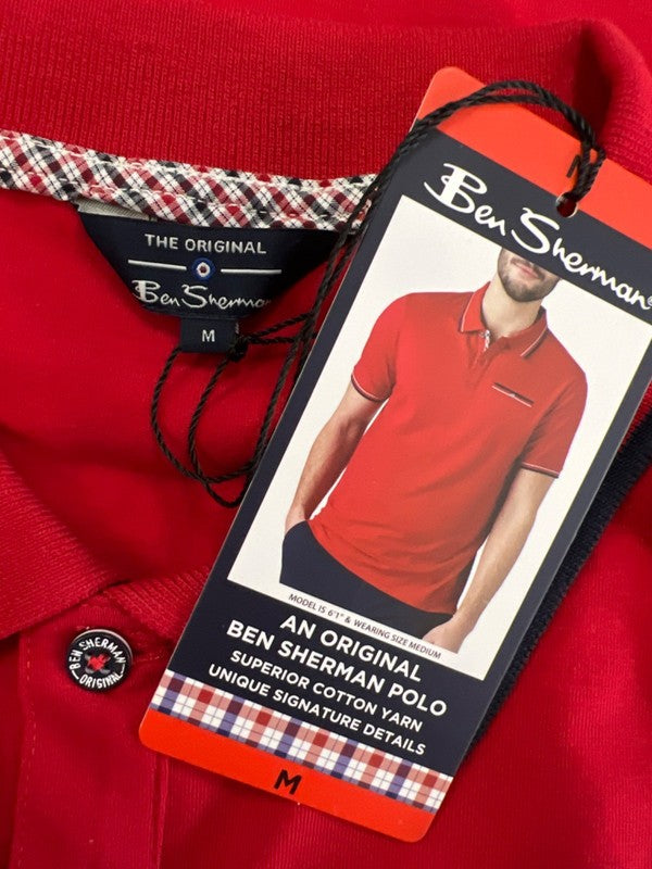 Ben Sherman Men's Red Cotton Short Sleeve Polo Shirt - M image 3