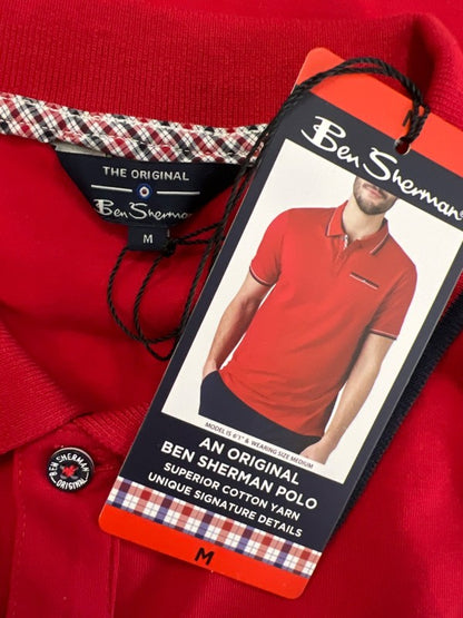 Ben Sherman Men's Red Cotton Short Sleeve Polo Shirt - M image 3