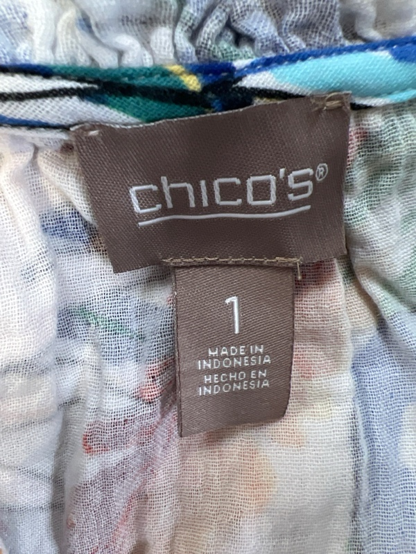 Chico's Women's White Multicolor 1/2 Sleeve Palm Leaf Print Blouse - 1/US M image 3
