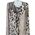 Cabi Women's White/Brown Long Sleeve Faux Wrap Front Semi-Sheer Blouse - M