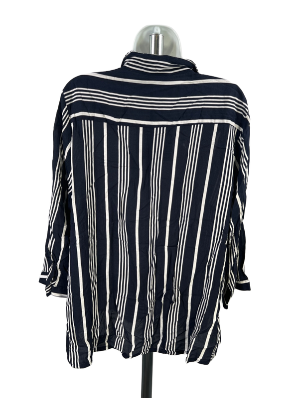 Cynthia Rowley Women's Blue/White Striped Semi-Sheer 3/4 Sleeve Blouse - 1X Plus image 2