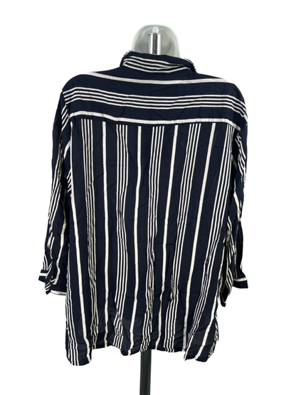 Cynthia Rowley Women's Blue/White Striped Semi-Sheer 3/4 Sleeve Blouse - 1X Plus image 2
