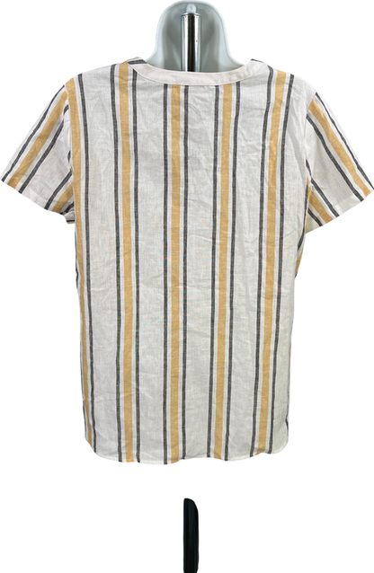 Van Heusen Women’s White/Yellow Striped Linen V-Neck Blouse - S image 2
