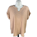 Cable And Gauge Women's Beige Embroidered Knit Cuffed Short Sleeve Shirt - L