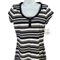 Liz Claiborne Women's Black/White Striped Scoop Neck Short Cap Sleeve Shirt - S