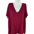 Michael Kors Women's Burgundy Short Cold Shoulder Sleeve T-Shirt - XL