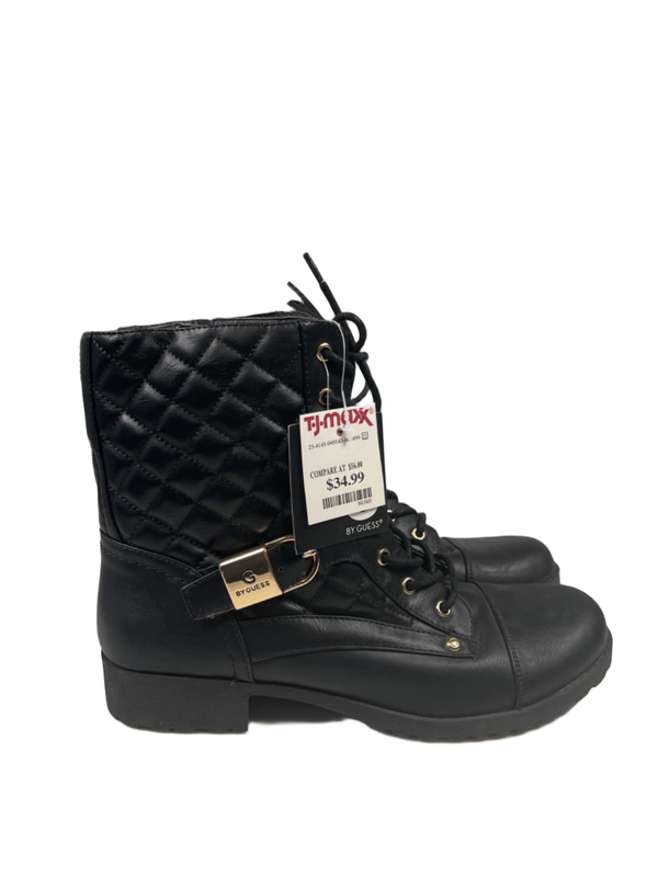 G By Guess Women's Black Quilted Side Zip Moto Combat Boots - 10