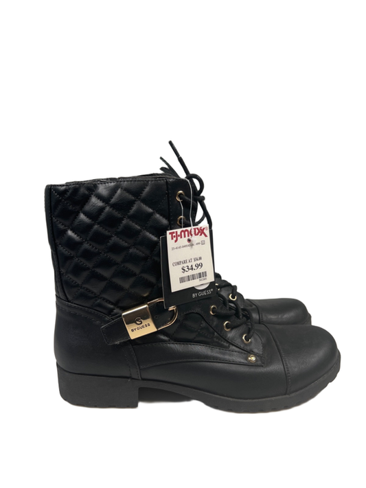 G By Guess Women's Black Quilted Side Zip Moto Combat Boots - 10