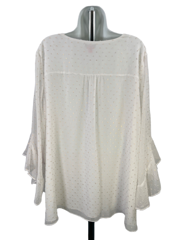 Vince Camuto Women's White/Gold Metallic 3/4 Ruffle Sleeve Blouse - Plus 3X image 2