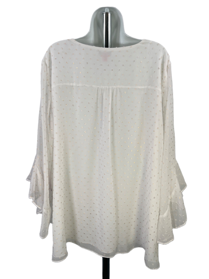 Vince Camuto Women's White/Gold Metallic 3/4 Ruffle Sleeve Blouse - Plus 3X image 2