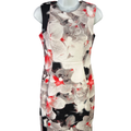 Calvin Klein Women's Gray/Red Floral Sleeveless Sheath Midi Dress - 4 Petite