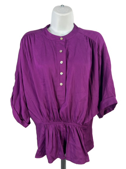 J Jill Women's Purple Cinched Waist Short Sleeve Button Up Blouse - XS