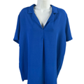 Hilary Radley Women's Blue Short Sleeve V-Neck Blouse - L