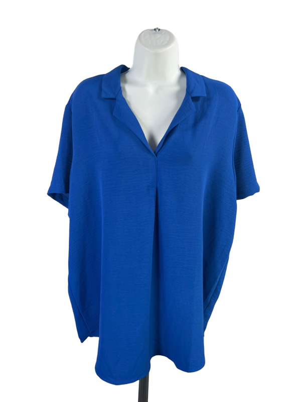 Hilary Radley Women's Blue Short Sleeve V-Neck Blouse - L