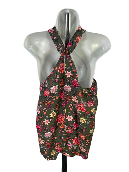Loft Women's Green Linen Blend Floral Halter Keyhole Sleeveless Top - M image 2