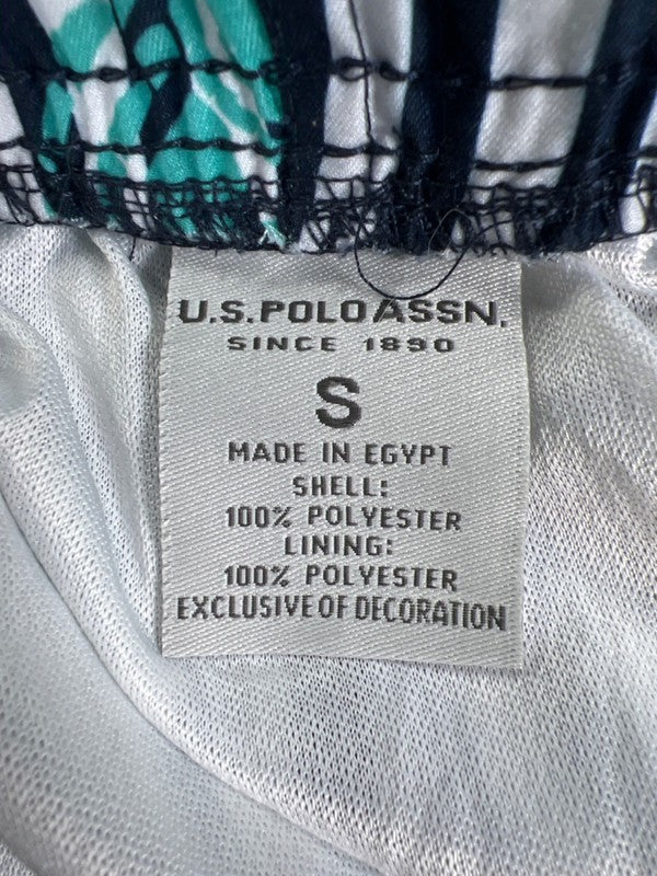 US Polo Assn Men's Blue/White Striped Crab Print Lined Swim Shorts - S image 3
