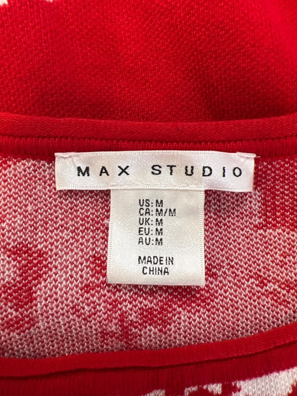 Max Studio Women's Red/White Floral 3/4 Sleeve Sweater - M image 3