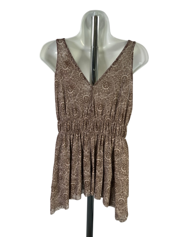 Michael Kors Women's Brown Pleated Sleeveless V-Neck Blouse - M image 2