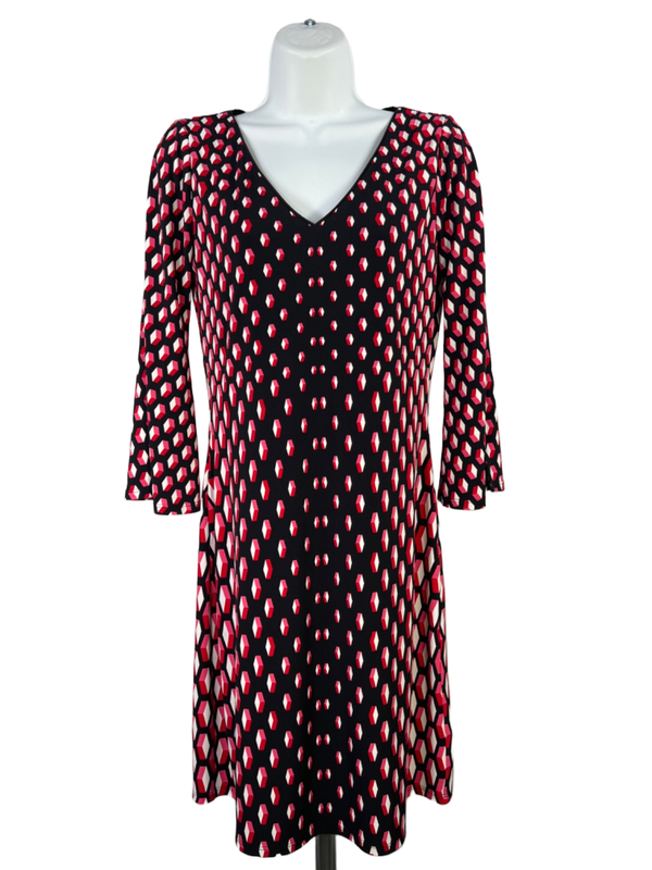 White House Black Market Women's Black Geometric 3/4 Bell Sleeve Midi Dress - XS