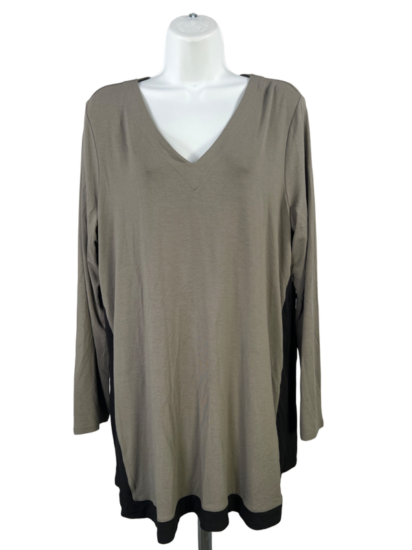 J.Jill Wearever Collection Women's Green/Black V-Neck Long Sleeve Shirt - L