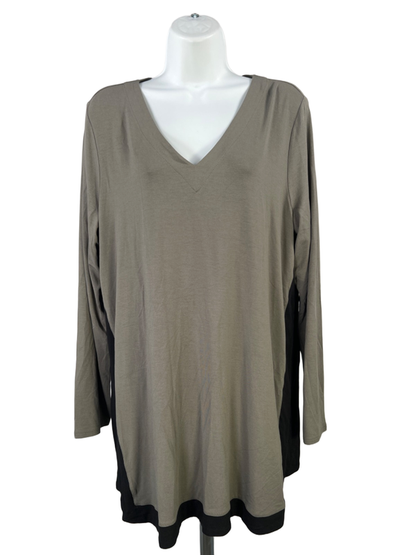 J.Jill Wearever Collection Women's Green/Black V-Neck Long Sleeve Shirt - L